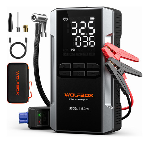Wolfbox Arrancador 3000 A Con Compresor De Aire 160 Psi