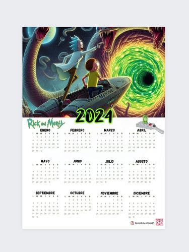 Calendarios 2024 Personalizados Rick Y Morty, Fnaf Y Más