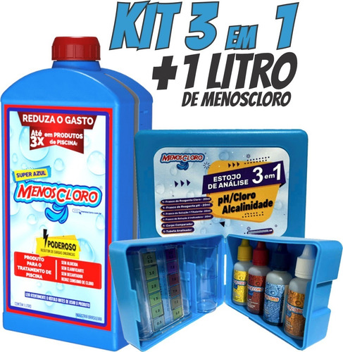 Kit 3 Em 1 Teste Medidor De Água + 1 Litro De Menos Cloro