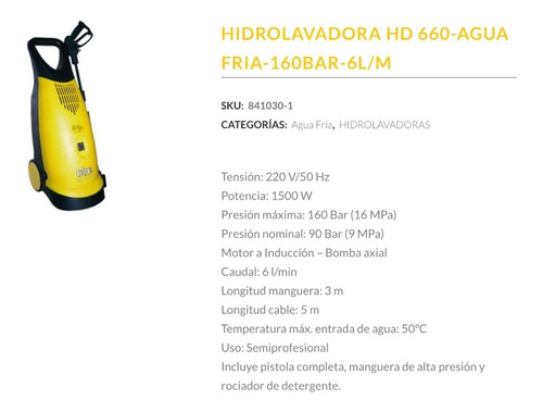 Hidrolavadora eléctrica Bta Tools HD660 de 1500W con 160bar de presión máxima 220V