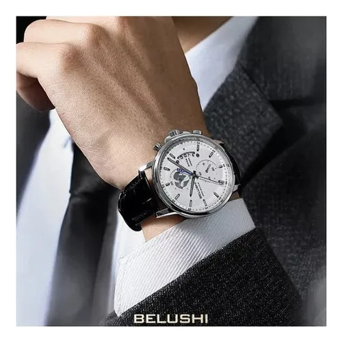 Reloj De Cuarzo Belushi Para Hombre, De Piel, Luminoso, Resi