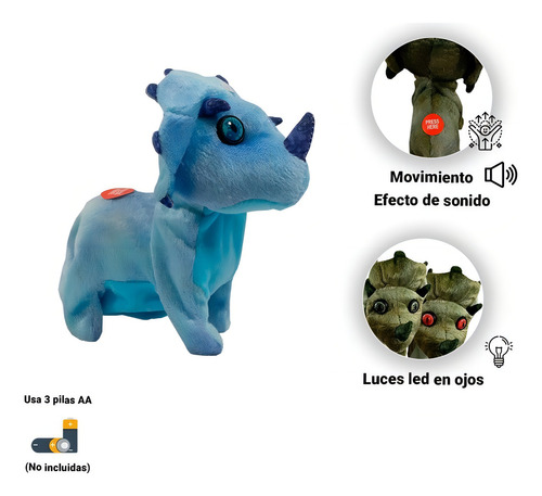Dinosaurio De Peluche Con Movimieto Sonidos Juguete Infantil Color Azul