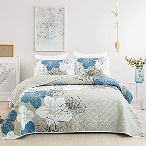 Djy 3 Piezas Quilt Set Queen Floral Pattern Coverlet Elegant