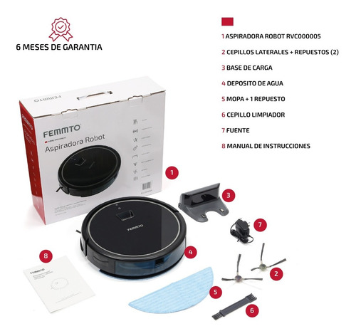 Imagen 9 de 10 de Robot Aspirador Femmto Inteligente Automática Trapeadora App