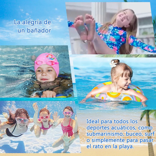 Traje De Baño Niñas Manga Larga Estampado Uv Playa