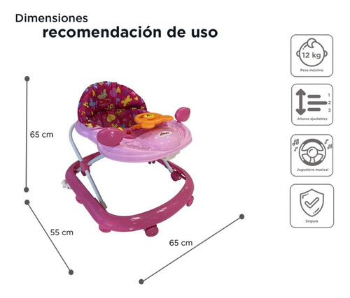 Andadera D Bebe Piccola Musical 8 Llantas Color Rosa Rosa