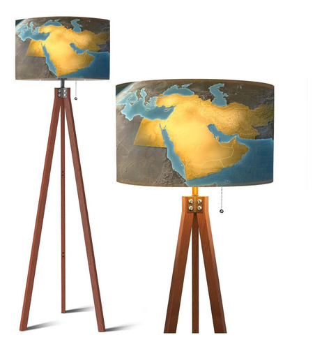 Baistsaeler Lámpara De Pie Trípode De Madera Mapa De Oriente