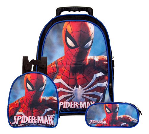 Kit Mochila Escolar Infantil Homem Aranha Com Rodinha