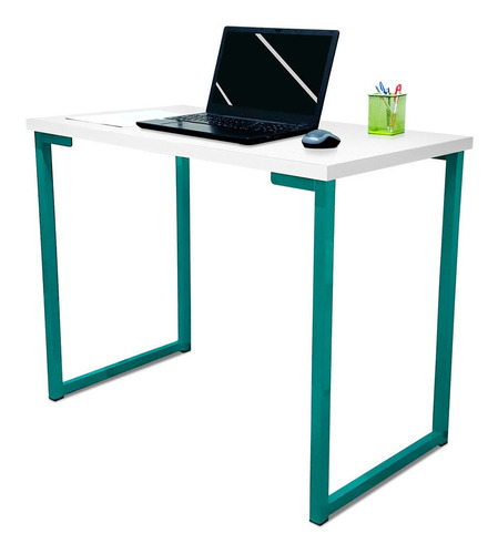 Mesa Para Escritório Industrial Mdf 100cm Ny Verde Branca Cor Branco