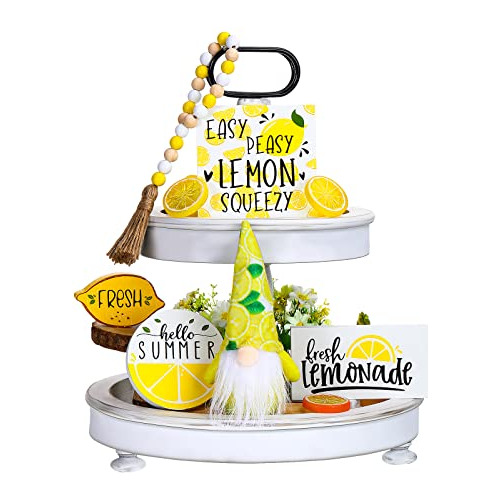 10 Pieces Lemon Tiered Tray Decor Set Including Gnomes ...