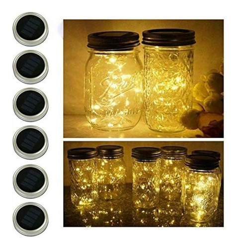 6 Pack Mason Jar Lights 20 Led Solar Warm White Fairy String