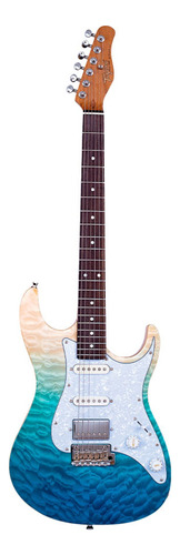 Guitarra elétrica Tagima Classic Series Stella DW de  bordo/mogno 2021 transparent blue fade com diapasão de pau-rosa