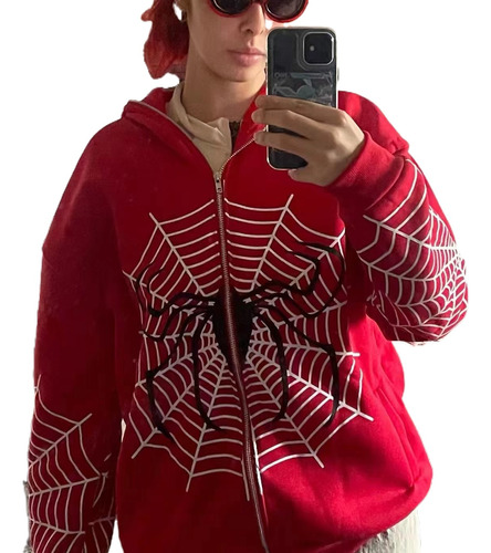 Spider Web Print Street Hipster Hoodie Y2k