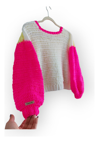 Sweater Combinado Tejido A Mano Crochet Hipoalargenico Rever