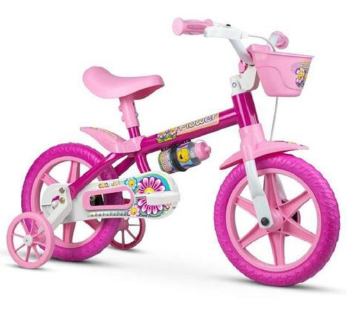 Bicicleta Infantil Nathor Flower 12 Rosa P/ 3 A 5 Anos Pu