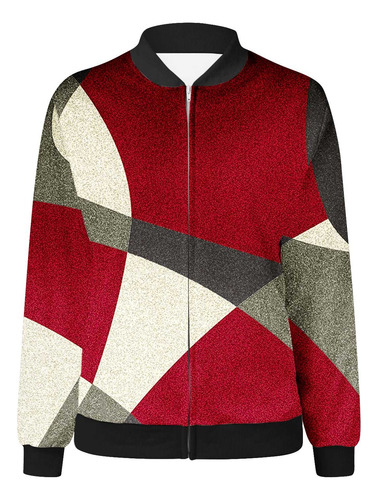 Casaco Feminino R, Cardigã Estampado, Jaqueta Com Zíper, Lon