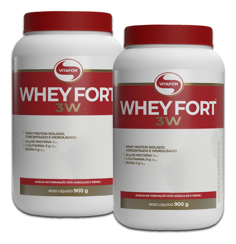 2 Unidades - Pote Whey Fort Protein 900g Cada (1,8kg Totais)