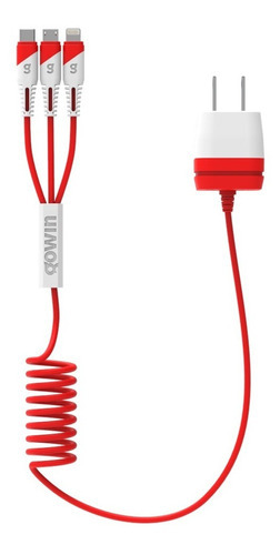 Cargador De Pared 3 En 1 Micro Usb, Tipo C, 8 Pin Gowin Color Rojo