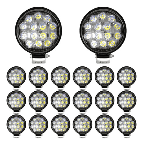 Kit 20 Farol 14 Leds Milha Off Road Redondo 42w Jeep 12v/24v