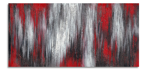 Lienzo Abstracto Texturizado Rojo, Negro, Blanco, Pintado A
