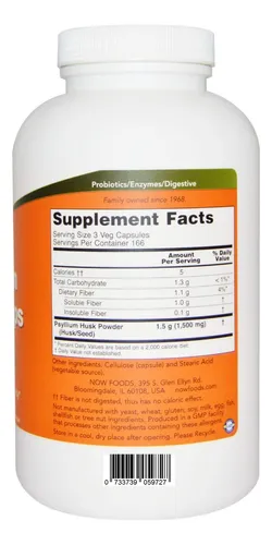 Cápsulas De Cáscara De Psyllium Supplement Now Foods, 500 Mg
