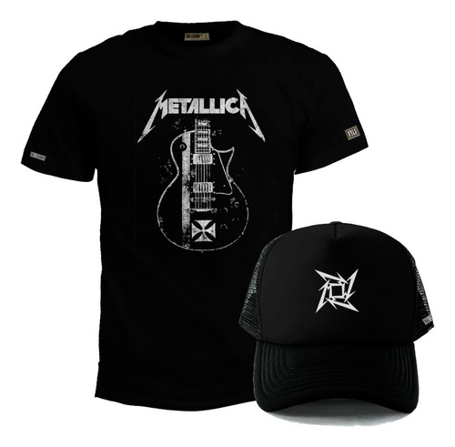 Pack Camiseta Más Gorra Metallica Guitarra Rock Metal Banda 