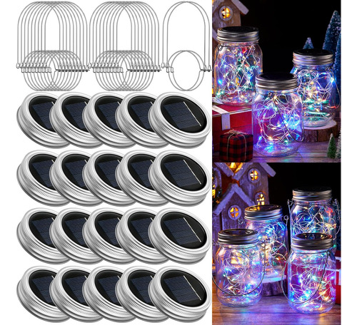 20 Sets Luces De Frasco Solar Mason 30 Led Fairy Lights Con