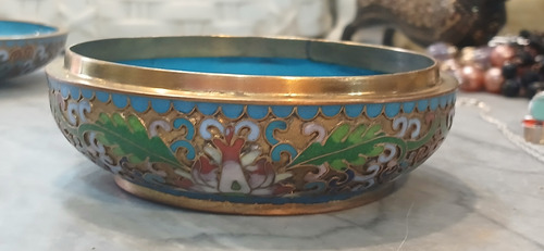 Alhajero De Cloisonné Chino Antiguo Champlevé Celeste (Usado)