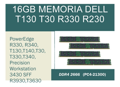 Memoria Dell  T30 T130 R330 R230 R240 T40 16gb Pc4 2666mhz