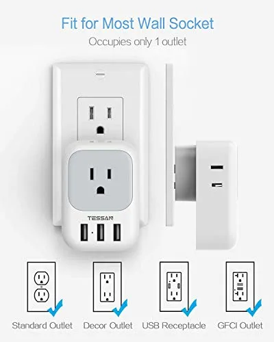 Divisor De Enchufes Múltiples Con Cargador De Pared Usb, Tes