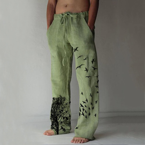 Pantalones De Yoga Creativos De Lino Y Algodón Con Estampado