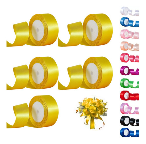 5 Rollos Cintas 4cm*112.5m Satinado Decoracion Colores