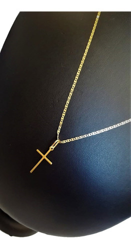 Cordão De Ouro 18 K Piastrine 60cm C/ Ping Crucifixo