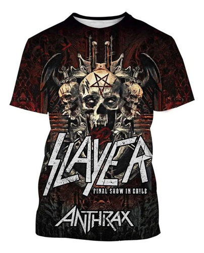 Playera De Manga Corta Estampada 3d Slayer Rock Star