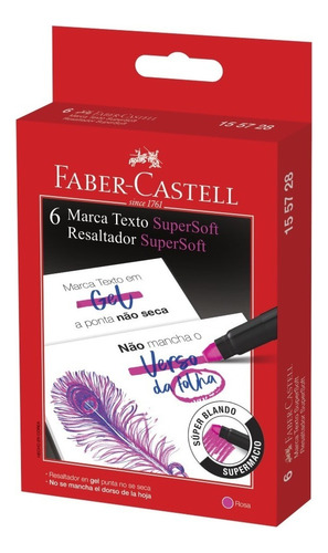 Caneta Marca Texto Supersoft Gel 6 Unidades Faber Castell Cor Rosa