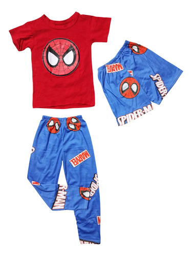 Pijama Infantil Niños Spiderman Azul Rojo 3 Piezas