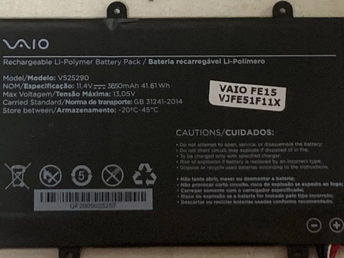 Mouse Pad+bateria Para Notebook Vaio Fe15 V525290 Vjfe51f11x