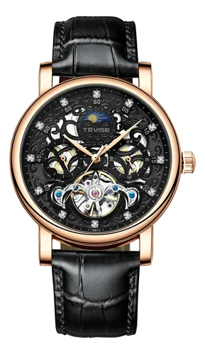 Reloj Tevise T867d, Correa Automática Moon Phase Leather C