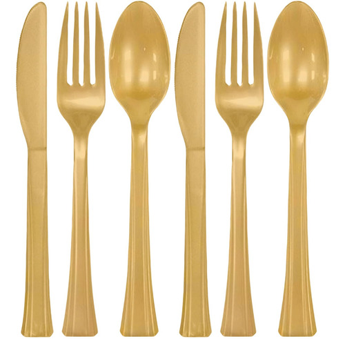 Cubiertos De Plástico Dorados 24 Unidades Desechables Elegan Oro