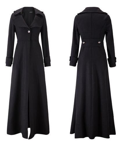 Elegante Abrigo Largo De Lana Con Cuello Alto Para Mujer, Ro