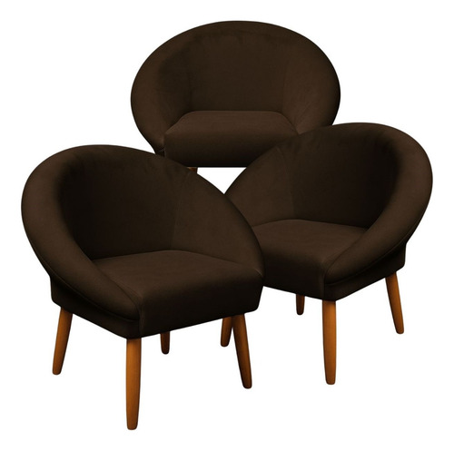 Conjunto 3 Poltronas Elegante Para Sala De Espera Reforçada