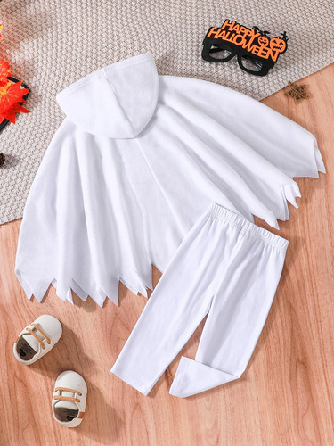 Disfraz De Halloween Para Bebés Y Niñas, Capa Blanca De Fantasma Con Capucha, Parte Superior Negra, Pantalones Largos, Ropa De Cosplay