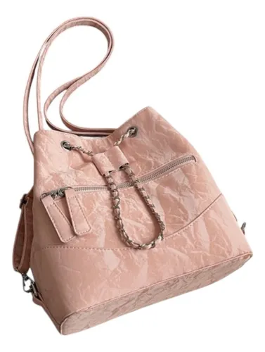 Cartera Mochila Rosa + Reloj De Regalo Promo Día De La Madre Rosa Claro Afelpado Dorado Rosa Claro