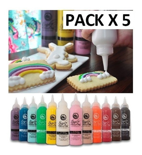 Imagen 1 de 5 de Pack X5 Glace Lapiz Pastelar P/decorar Cookies Elegir Color