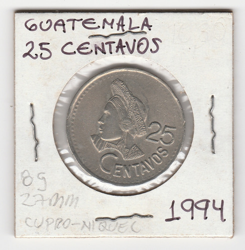 Moneda Guatemala 25 Centavos 1994 Xf+