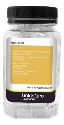 Bote Plug Moodular Rj45 Cat5e 100 Pz Chap Oro 30 Micras