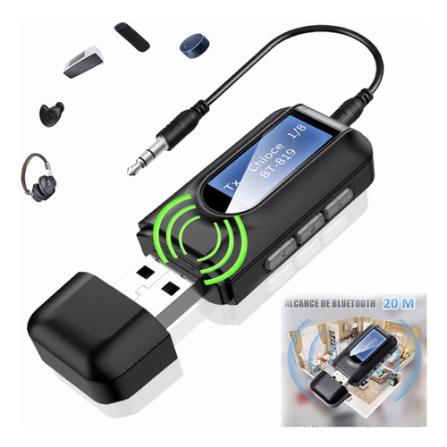 Transmisor Y Receptor Bluetooth 5.0 Usb Con Lcd Pantalla Aux