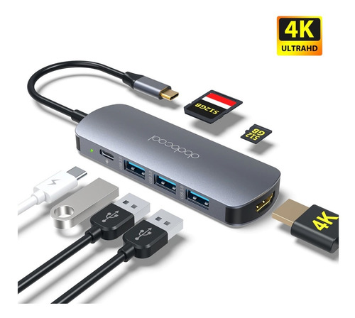 Imagem 5 de 6 de Hub Usb-c 3.1 7em1 Dodocool Dc76 P/ Mac Book Tipo C