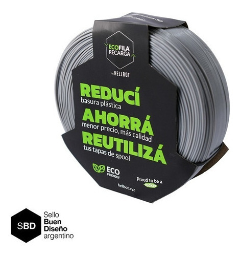 Filamento Pla Recarga 1.75mm Hellbot Ecofila - 1kg - Impresion 3d Color Gris