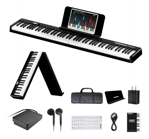 Piano Teclado Plegable Con Bluetooth, Usb, 88 Teclas Y Panta